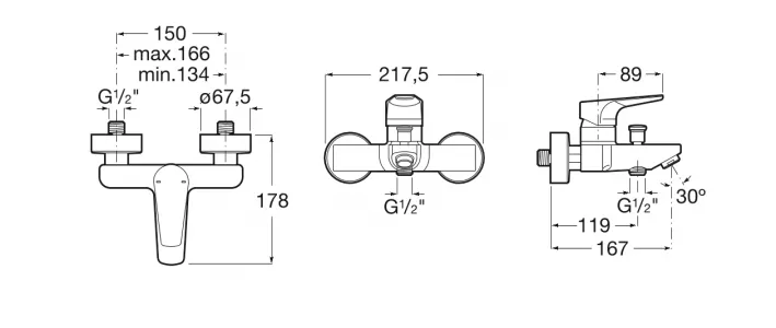 смеситель для ванны / душа ATLAS с автоматическим переключателем / 21,7х17,8 /  ( хром )  